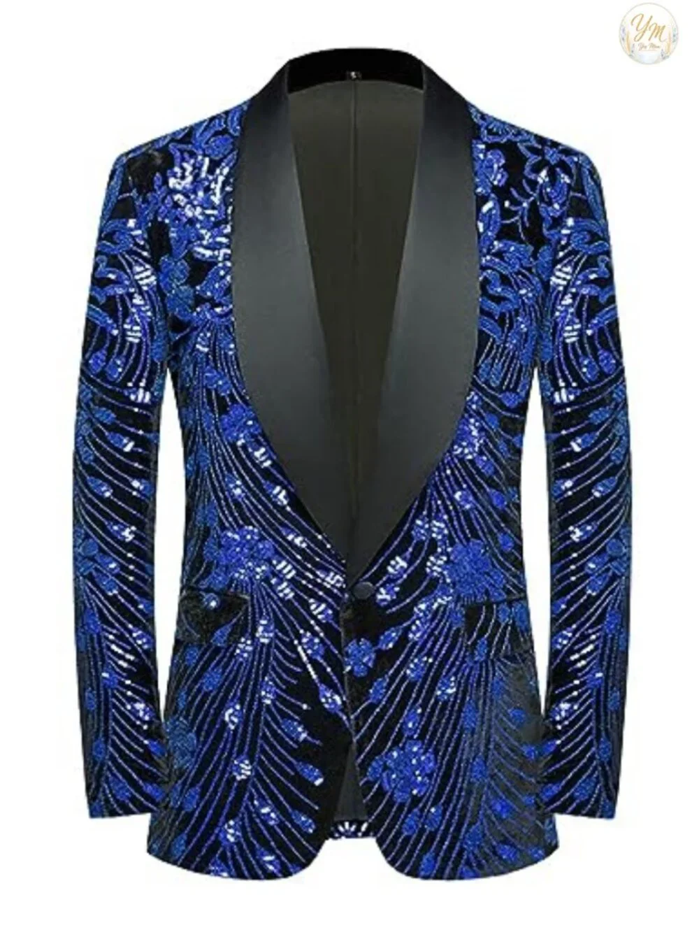 Men's Sequins Velvet Shawl Collar Blazer Suit Jacket Wedding Party Stage